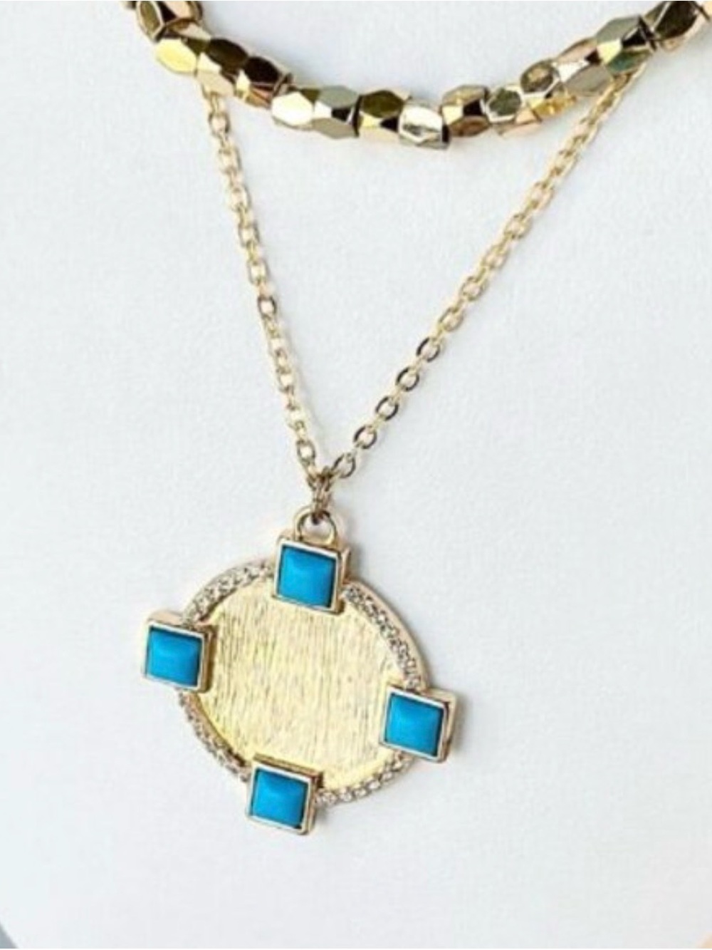 Phoenix Gold Necklace with Turquoise Blue Stone Accents - Adjustable 16” + 3”